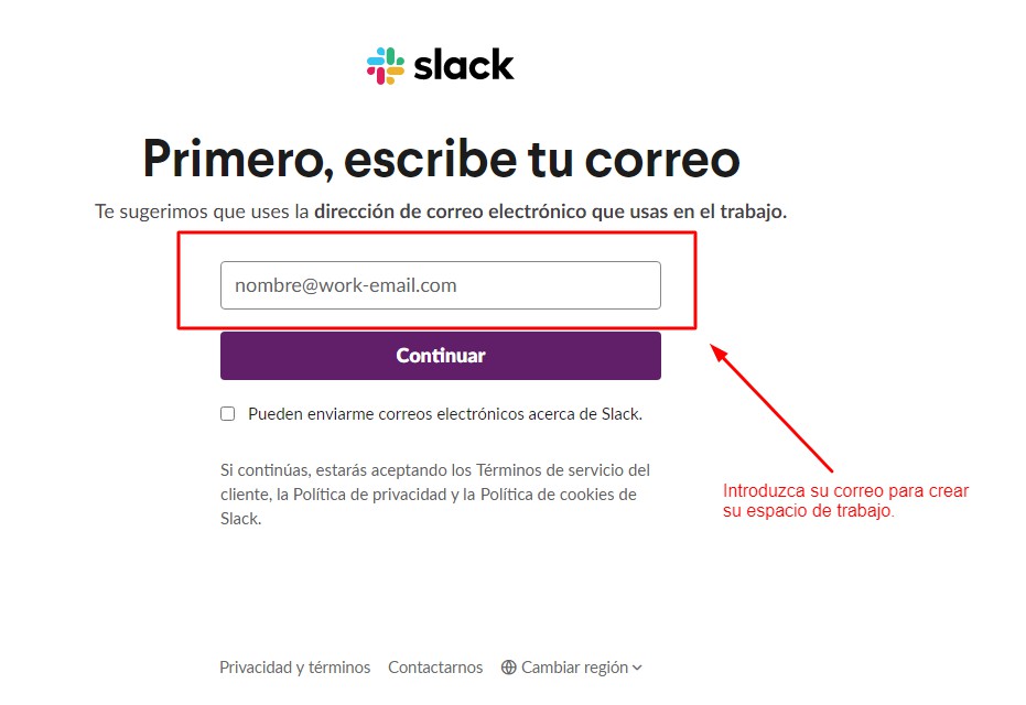 Registarse en Slack